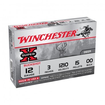 WINCHESTER</br> Cartouches de chasse Buckshot super x chevrotines usa - par boite de 5 </br> 12 / 76 </br> 15 GrainsGr